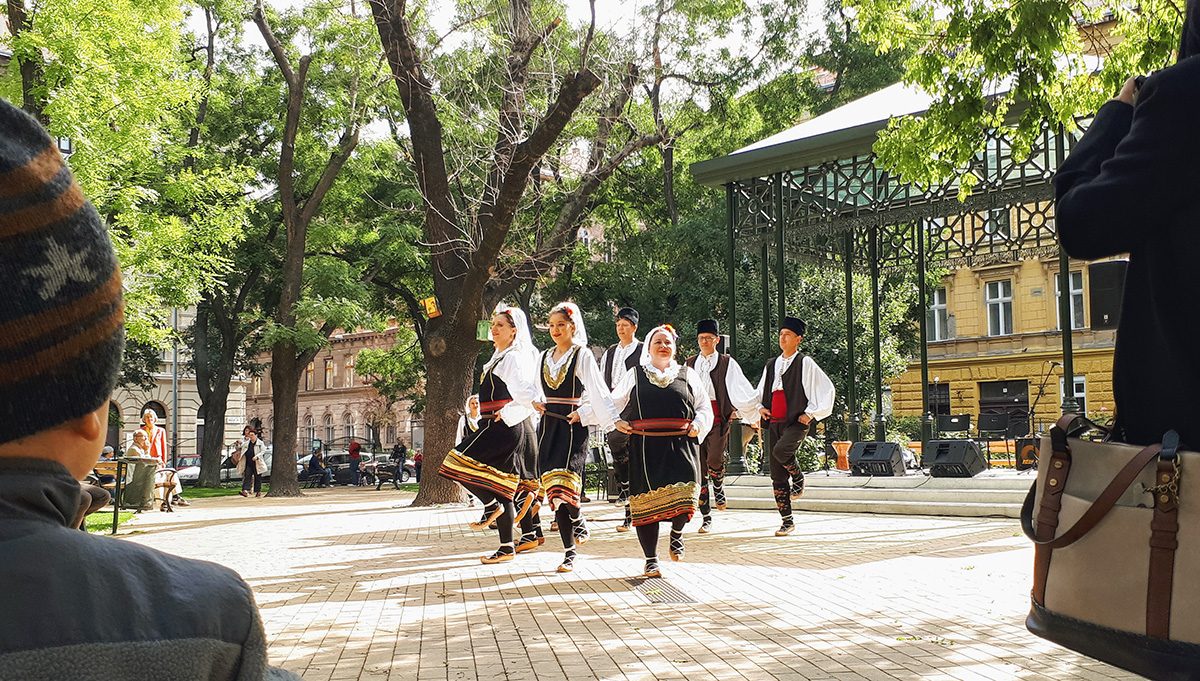 Dancers at a park in Budapest, Hungary.